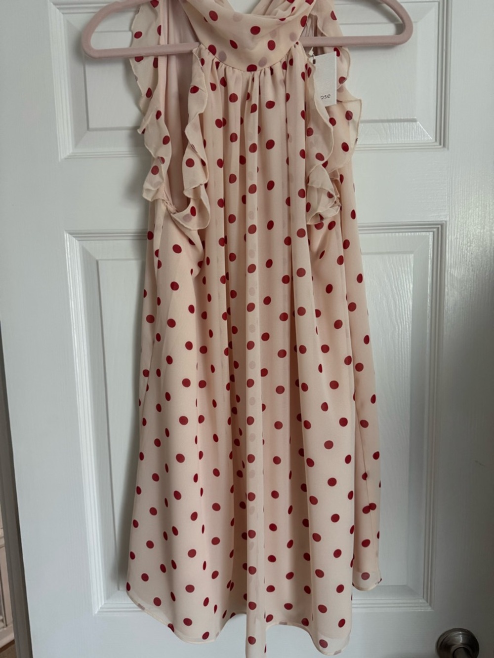 Skylar Rose Pink Halter Mini Dress with Red Polka Dots